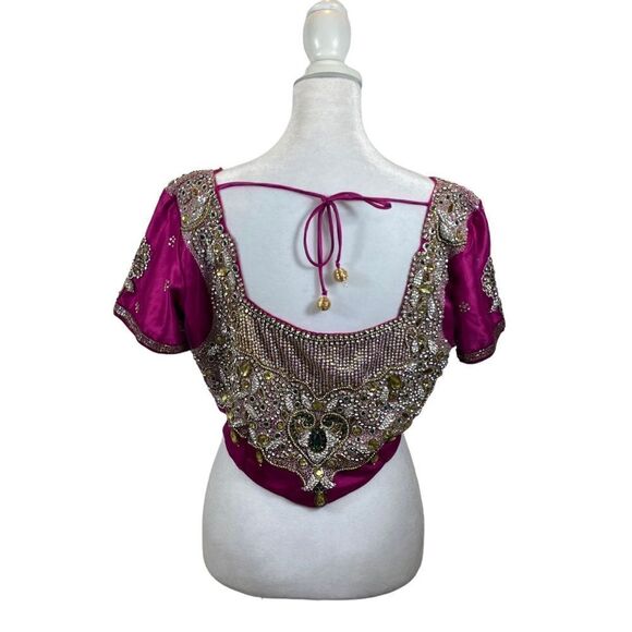 One of a Kind Hot Pink Embroidered and Jeweled Sari Top Size Large - Picture 16 of 16